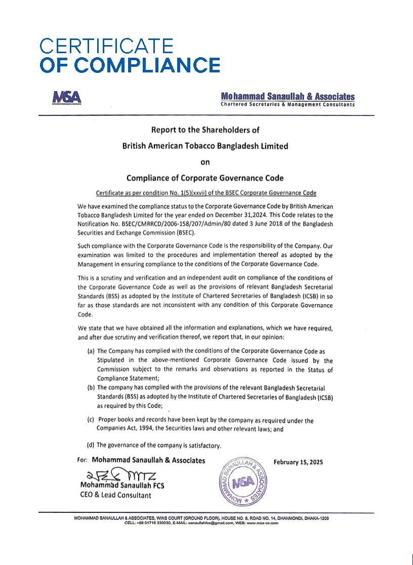 Certificate Of Compliance 2024